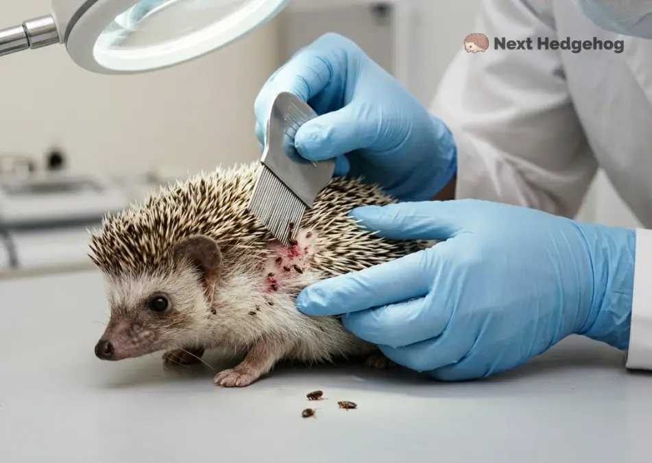 doctor checking hedgehog fleas