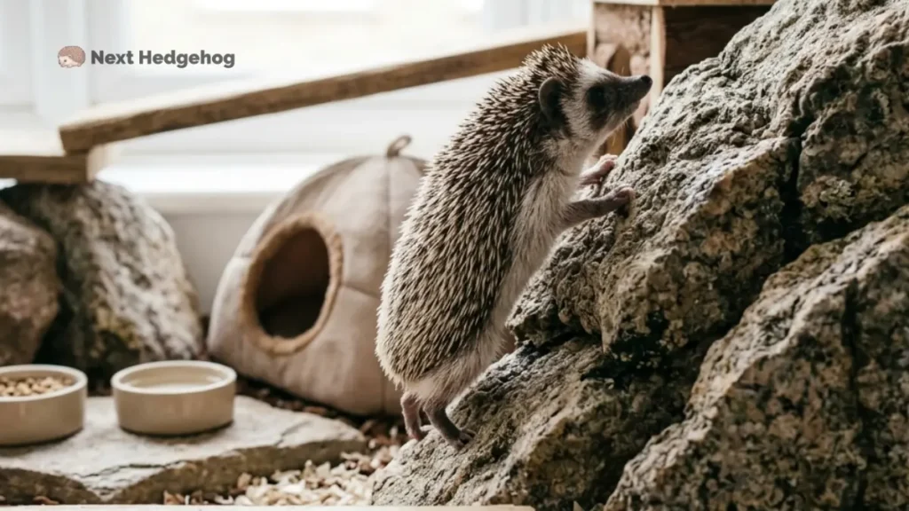 hedgehog climbing rock